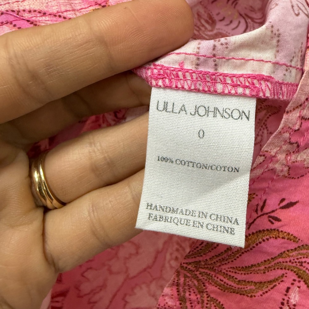 Ulla Johnson Pink Floral Paisley Ruffle Sleeve Cotton Blouse Top Pre-Fall 2022 0 - Picture 7 of 10